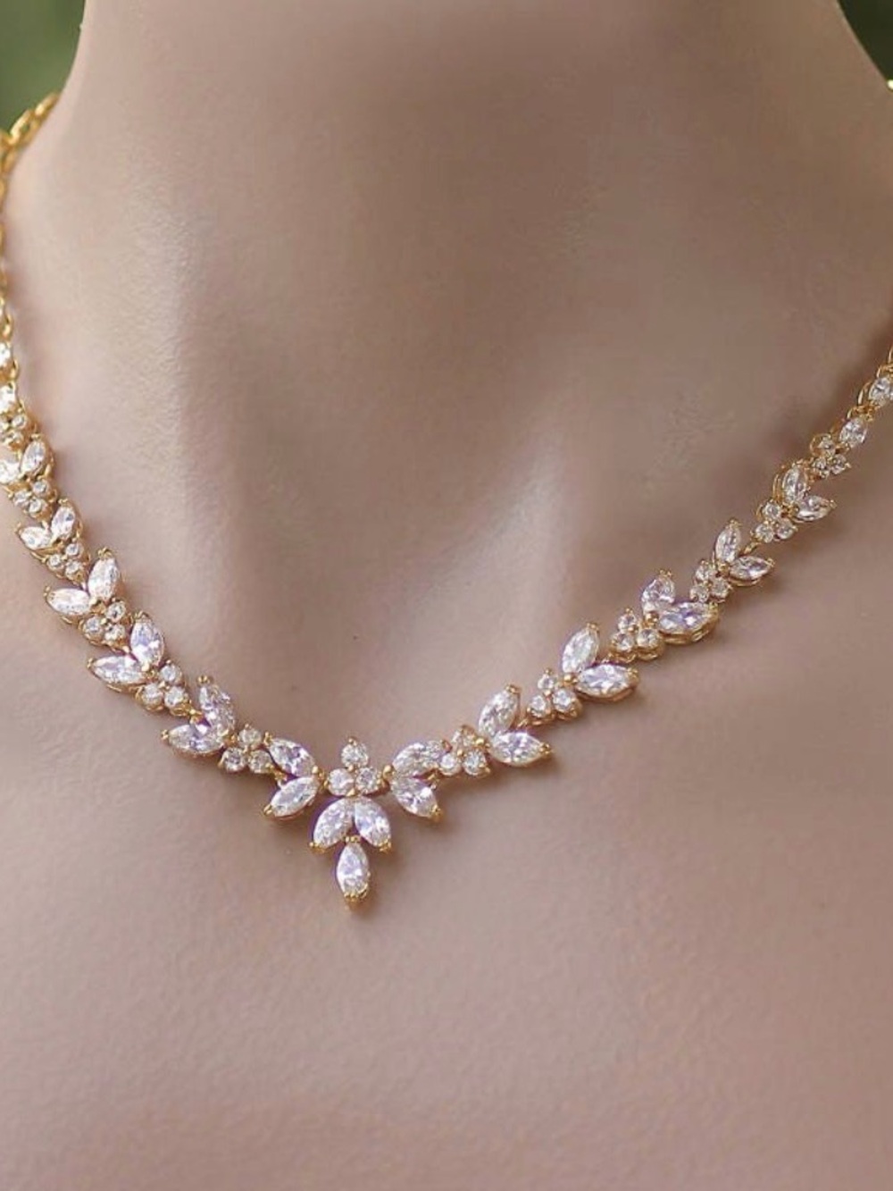 Gold Crystal Marquise Bridal Necklace - Elegant Women's Jewelry